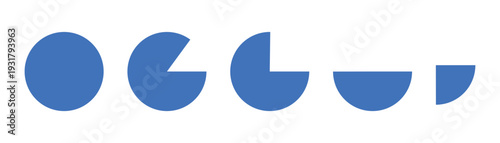 A series of blue pie charts on a white background