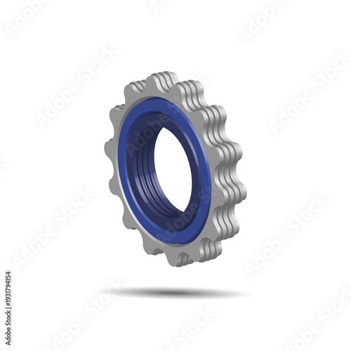 A close-up view of a blue and silver gear