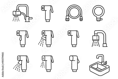 Faucet portable kitchen icon clean helper geometry rinse sprayer sink vector compact
