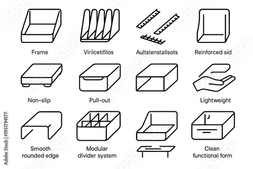 Walls office storage organizer vertical home reinforced icons drawer base vector icon