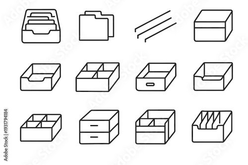 Drawer modern icon filing customizable compact layout footprint vector structure lightweight adjustable