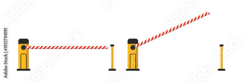 A red and white striped barrier with yellow posts