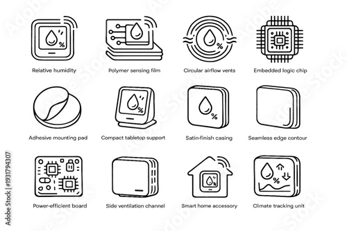 Board compact monitor sensor vector icon side humidity seamless adhesive tracking edge