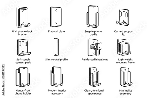 Pads mount frame hinge curved modern mounting phone icon vector interior