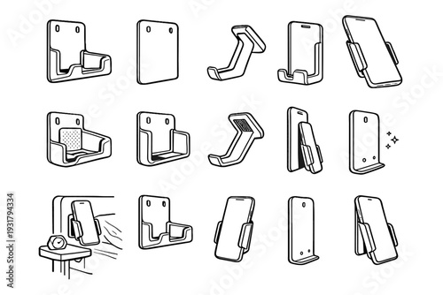 Rails reinforced mounting utility wall phone design mounted vector lining icon minimalist