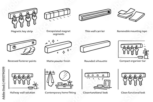 Icon segments magnetic functional vector holder key tape mounting magnet look simple