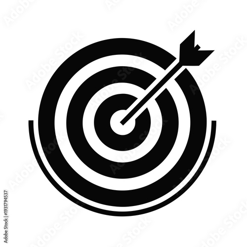A black and white image of a target with an arrow