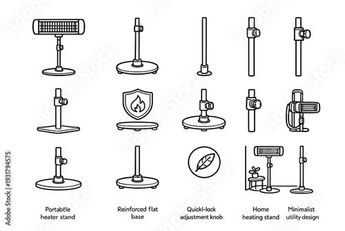 Vertical stable icon heater icons vector lightweight adjustable compact minimalist portable knob