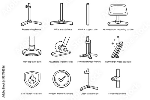 Vertical mounting clean portable metal vector interior tube structure outline icon heater