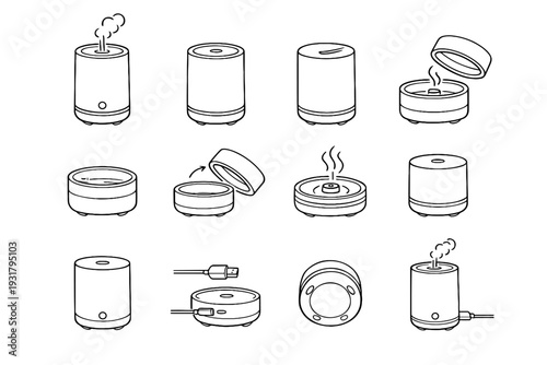 Aroma rubberized charging cylindrical diffuser vector ring usb ultrasonic design icon tank