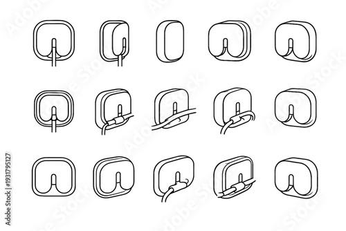 Minimalist icon functional retention organizer modern shell finish mounted relief cord vector