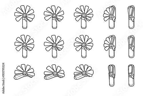 Blade folding vector portable form style icon minimalist geometry edge foldable fan