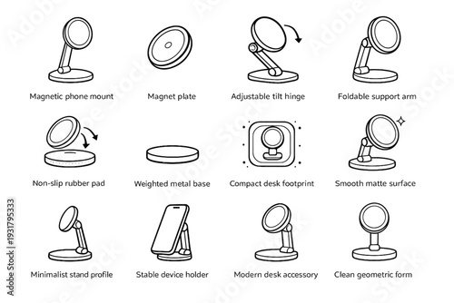 Rubber clean stand phone weighted hinge vector icon mount magnetic base pad