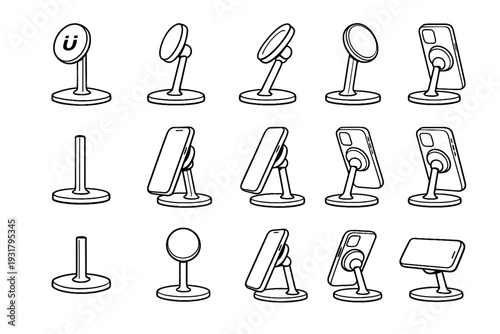Geometry compact rounded vector joint stand stable icon phone articulated footprint magnetic