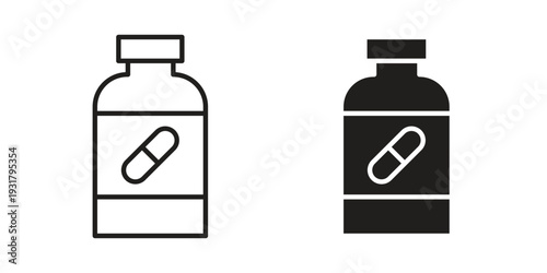 Pill bottle icon set. Linear style. Vector icons