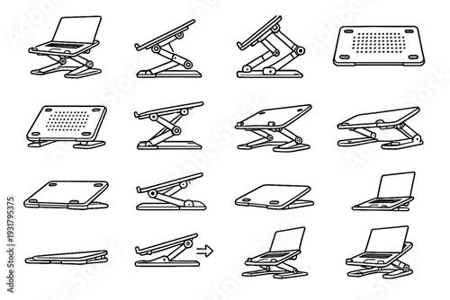 Icons riser locking form vector arms functional mechanism laptop stand icon solution