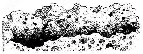 Horizontal cross section of a porous spongy organic texture with hatching