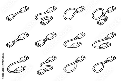 Cable icon minimalist rounded ends set usb housings modern aesthetic reinforced vector