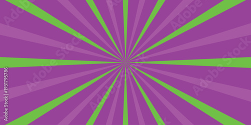Striking Purple and Green Radial Sunburst Background with Contrasting Stripes for Energetic Designs and Retro Visuals
