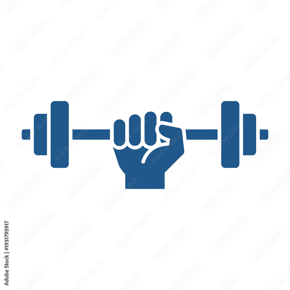 Obraz premium A determined hand gripping a pair of weightlifting bars showcases strength and focus in a bold flat design perfect for fitness branding and motivational content