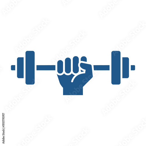 A determined hand gripping a pair of weightlifting bars showcases strength and focus in a bold flat design perfect for fitness branding and motivational content