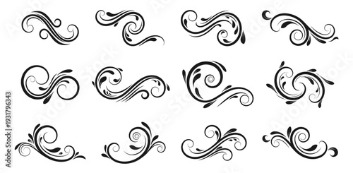 Black Swirling Floral Design Elements Collection.