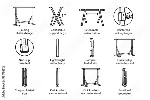 Compact stand extendable geometry portable vector precise body garment icon locking outline