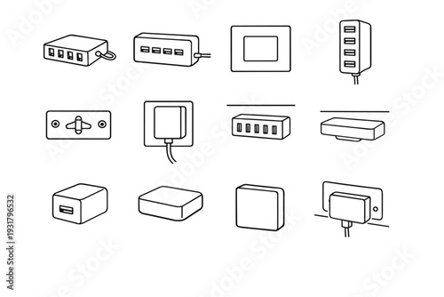 Wall edge unit hidden hub icon casing usb stable vector device cable