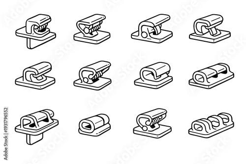 Cable outline clamp icons mounting icon clean contours style vector jaw utility