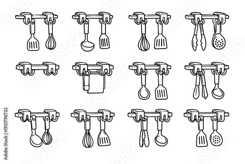 Icon geometry modern utensil support configuration hanging vector holder parallel dual