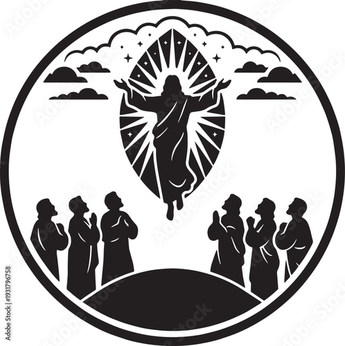 Jesus Christ ascending to heaven with divine light
