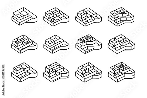 Vector storage variation modern proportions icon corner stepped functional drawer tiered