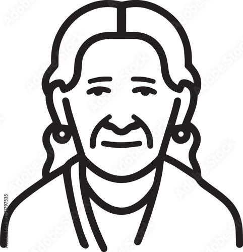 Old Woman Black and White Avatar Illustration in Minimal Line Art Style Design