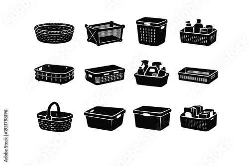 Laundry simple storage wicker generation plastic cable vector bin basket icon cleaning