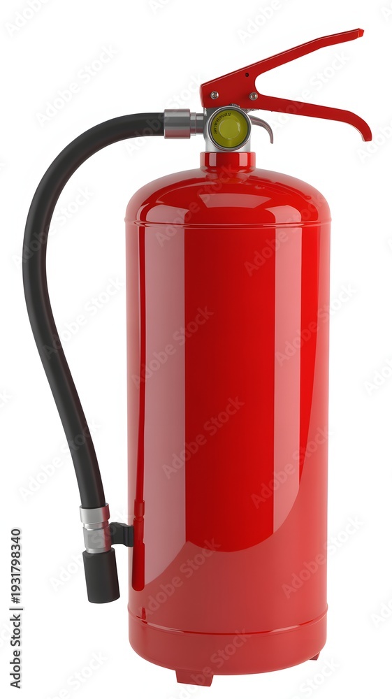 Fototapeta premium Red Fire Extinguisher 3D Render Isolated on White Background Industrial Safety and Protection Equipment
