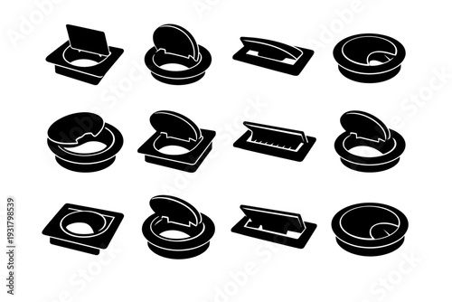 Bezel desk cable insert assembly lid icon opening icons vector grommet cover