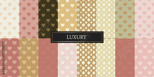 Assorted heart patterned backgrounds with a central luxury label
