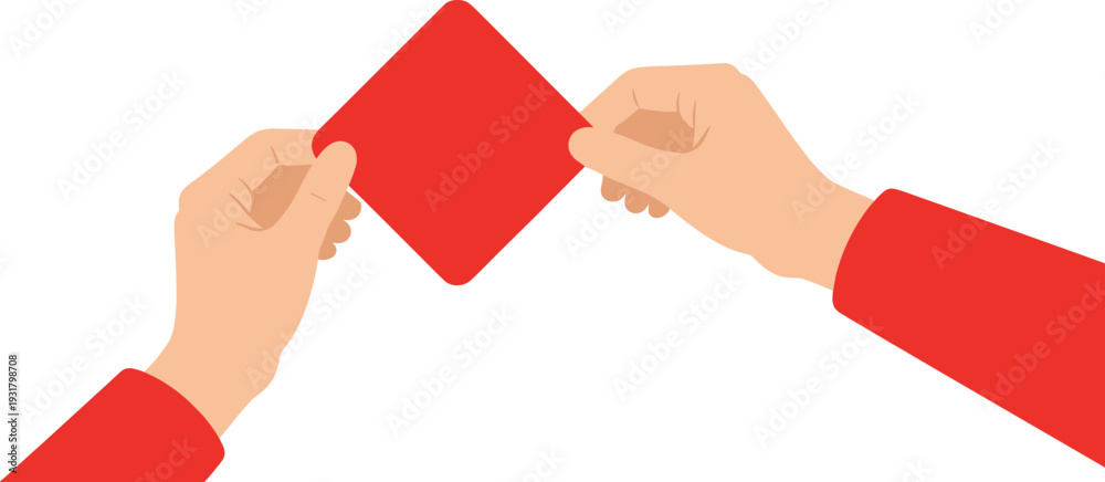 Obraz premium Two hands exchanging a red card in a business setting