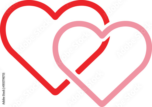 Two hearts in red and pink symbolizing love and affection