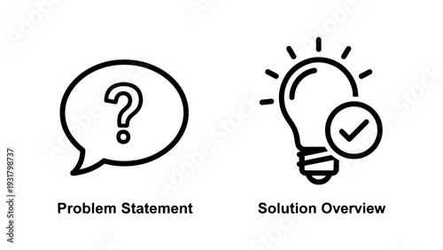 Problem Statement Question Mark and Solution Overview Lightbulb Icons for Innovation and Idea Generation