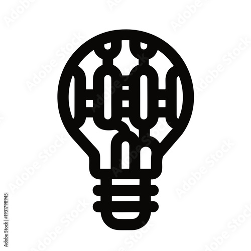 A black and white image of a light bulb with a brain inside