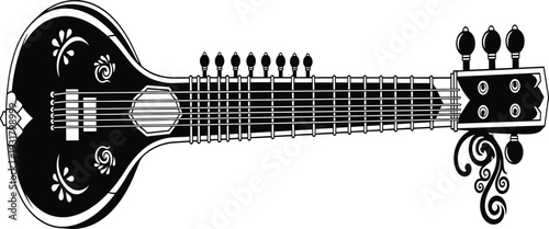 Black and white decorative stringed musical instrument