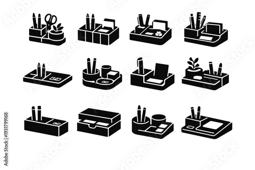 Sustainable icon office vector image accessory organizer generation simple plastic desk material