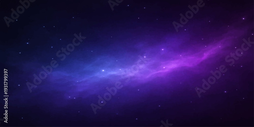 Abstract blue space background with bright stars and galaxy in the dark night sky