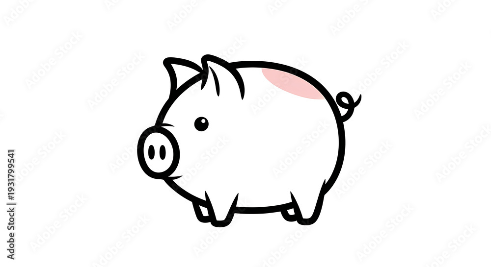 Fototapeta premium Adorable Cartoon Piggy Illustration Isolated White
