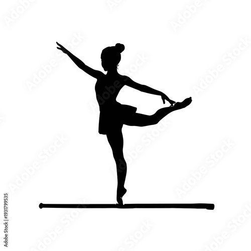 Silhouette of a ballet dancer in a graceful pose on a white background.