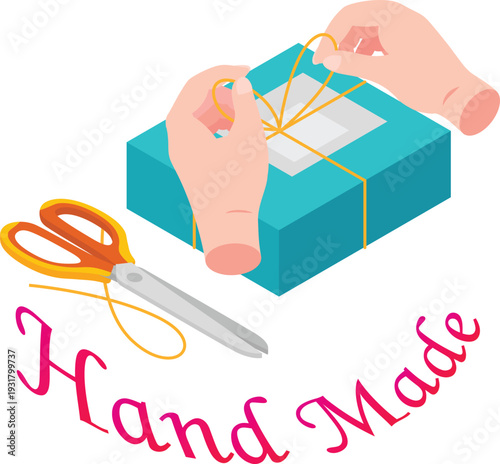 Gift wrapping handmade. hand made present packaging, creative craft workshop, festive wrapping