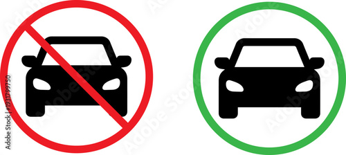Traffic signs indicating allowed and prohibited car use