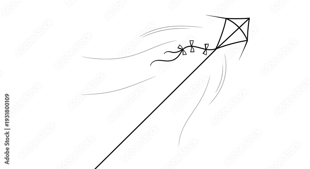 Fototapeta premium Dynamic Black Line Art Kite in Flight Illustration