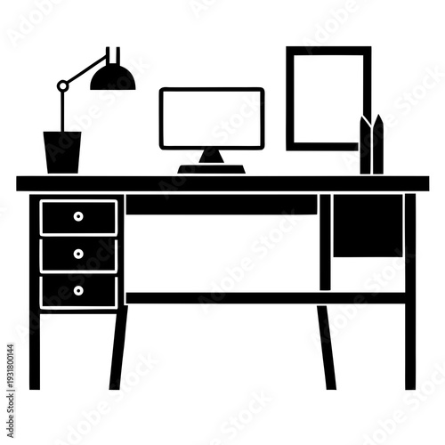 Home office desk silhouette illustration